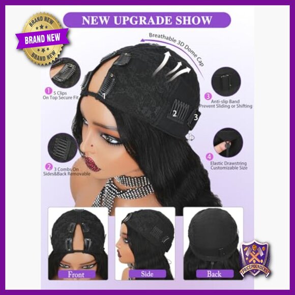 18 Inch Human Hair V Part Wig, Body Wave, 200% Density, Glueless Clip In main image 4